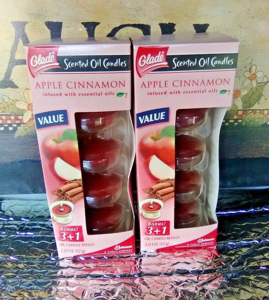 Glade Apple Cinnamon Scented Oil Candle 2 Refills 2oz 8 Candles Total