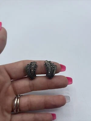 复古 JJ JUDITH JACK STERLING MARCASITE 夹式耳环 — 第 1/4 张图片