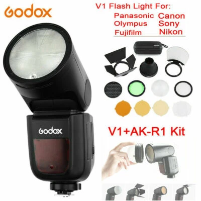 US Godox V1-C 2.4G HSS TTL Flash Speedlight + AK-R1 Accessory For Canon Camera - Image 1 of 4