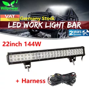 DE 22inch 144W LED WORK LIGHT BAR for Off road UTE SUV 4WD JEEP Car + Harness - Bild 1 von 10