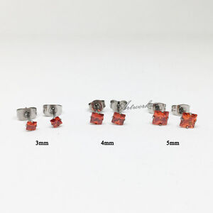 3/4/5mm Black/White/Red Square CZ for Men&Women Stainless Steel Earrings