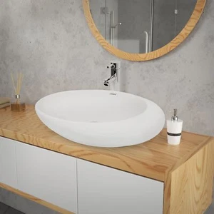 Lavabo sobre encimera ovalado lavamanos ceramica blanca baño aseo 585 x 375 mm - Imagen 1 de 8