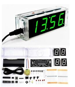 4-LED Digital Electronic Clock DIY Time Date Temperature Speaker Light Control