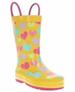 Western Chief Flutter Hearts Girls Rainboots-Yellow w/ hearts. size 12 - Picture 1 of 16