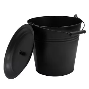 Deko Zinkeimer mit Holzgriff + Deckel - schwarz / 12L - Blech Eimer Blumen Kübel - Bild 1 von 5