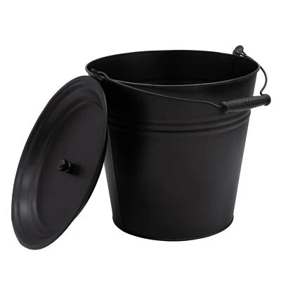 Deko Zinkeimer mit Holzgriff + Deckel - schwarz / 12L - Blech Eimer Blumen Kübel - Bild 1 von 4