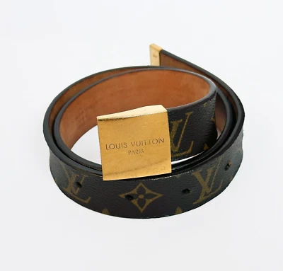 正品复古路易威登巴黎LV Monogram金色扣皮革腰带 — 第 1/4 张图片