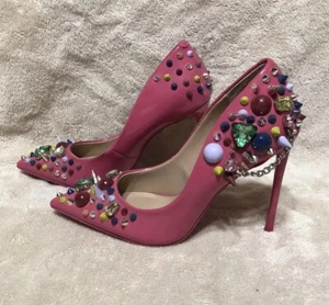 Steve Madden Veronicka Pink MultiColored Studded Heels Size 6M Mardi Gras - Picture 1 of 11