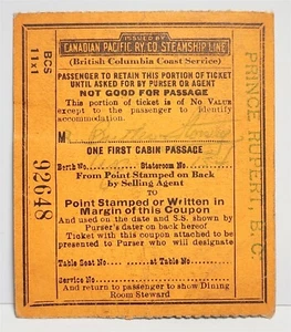 1950 Canadian Pacific Railway Co. Steamship Line First Class Passenger Ticket - Picture 1 of 2