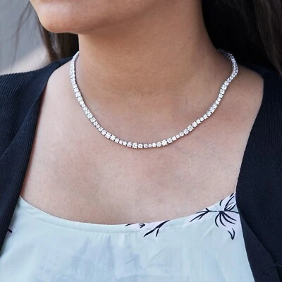 13.15CT Round Lab-Grown Diamond Women's Prong Set Tennis Necklace 16" 10K Gold - Image 1 of 4