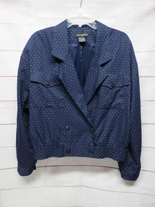 Vintage Size 12 Large Counterparts Navy Blue White Polka Dot Jacket Blazer - Picture 1 of 6