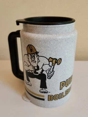 Vintage Purdue Boilermakers Whirley Thermos Big Plastic Travel Mug Cup w Lid Cover