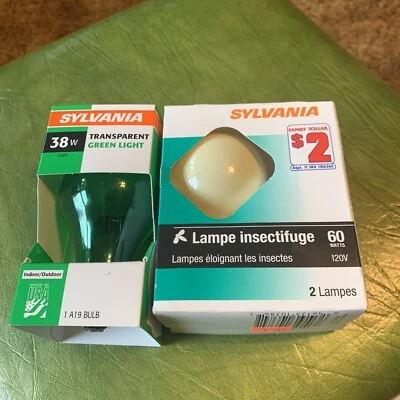 Pack of 4 Sylvania 60W Bug Light Yellow And 1 Green A19 120V vintage Light Bulb - Image 1 of 4