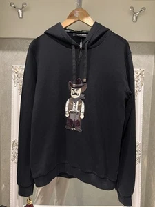 Dolce & Gabbana Black Hoodie Cartoon Cowboy Logo Size 48/M Silk Hood - Picture 1 of 9