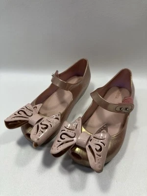 Mini Melissa rose gold pink metallic bow Scented Shoes Size 12 Girls Dress Shoe - Image 1 of 4