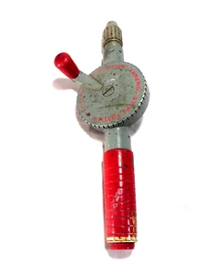 Taladro manual Miller's Fall Co. Buck Rogers plateado rojo mango metal LEER descripción - Imagen 1 de 7