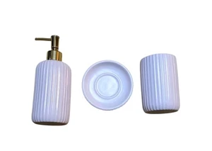 White Bathroom Accessories Set, Ceramic 3pcs Soap Dispenser Dish Cup Read - Picture 1 of 4
