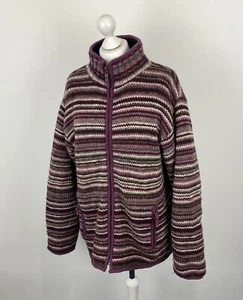 Pachamama Wool Zip Cardigan Jacket Pink Purple Striped Size Large Women’s - Picture 1 of 18