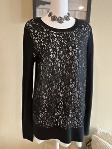 Maglione Simply Vera Vera Wang nero pizzo manica lunga, foderato con tessuto bianco - taglia M - Foto 1 di 10