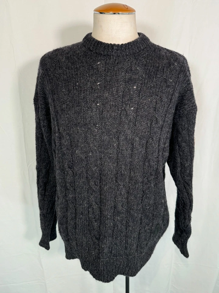 复古 TRUSSARDI 意大利柔软豪华灰色粗针织纯羊毛毛衣男式 XL 码 — 第 1/4 张图片
