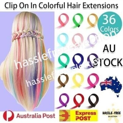 Clip On In Coloured Hair Extension Long Hair Synthetic Party Colorful Highlights - image 1 of 4