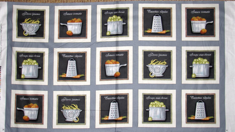 15 Yards Cotton Fabric - Quilting Treasures Cuisine Cooking Squares Panel