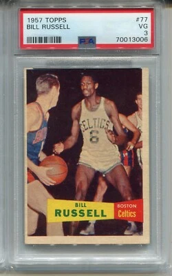 Tarjeta de novato 1957 Topps Basketball #77 Bill Russell graduada PSA 3 Foto 1 de 2