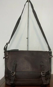 J CREW Chocolate Brown Saddle pebbled Leather Messenger Bag Briefcase Shoulder - Picture 1 of 12