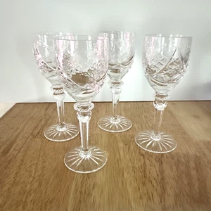 Rogcaska Crystal 5 1/8” Cordial Liquor Set of 4 Cut Flower Pattern - Picture 1 of 5