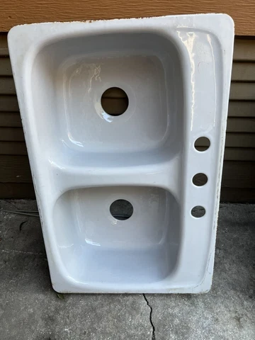 Vintage 1980s american standard Cast Iron 2-bowl 8" dp. Kitchen Sinks 32X21 grey Cover