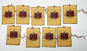 9~Primitive~Handmade~Farmhouse~Linen Cardstock~Salt Box House~Gift~Tags - Picture 1 of 1