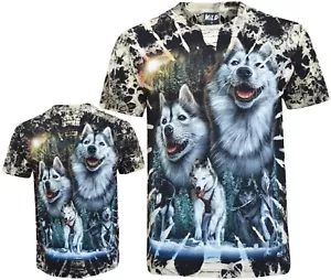 Camiseta Tie Dye Huskies Siberianos Bosque de Nieve Ártico Perros Brilla en la Oscuridad por Wild - Imagen 1 de 5