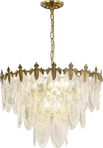 Depuley Glas Kristall Kronleuchter Modern 3 Ebenen Unterputz Decke 9 LED Leuchten - Bild 1 von 9