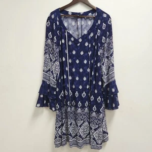 Ulla Popken Womens Plus Midi Shift Dress Size 24/26 Boho Paisley 3/4 Sleeves  - Picture 1 of 13