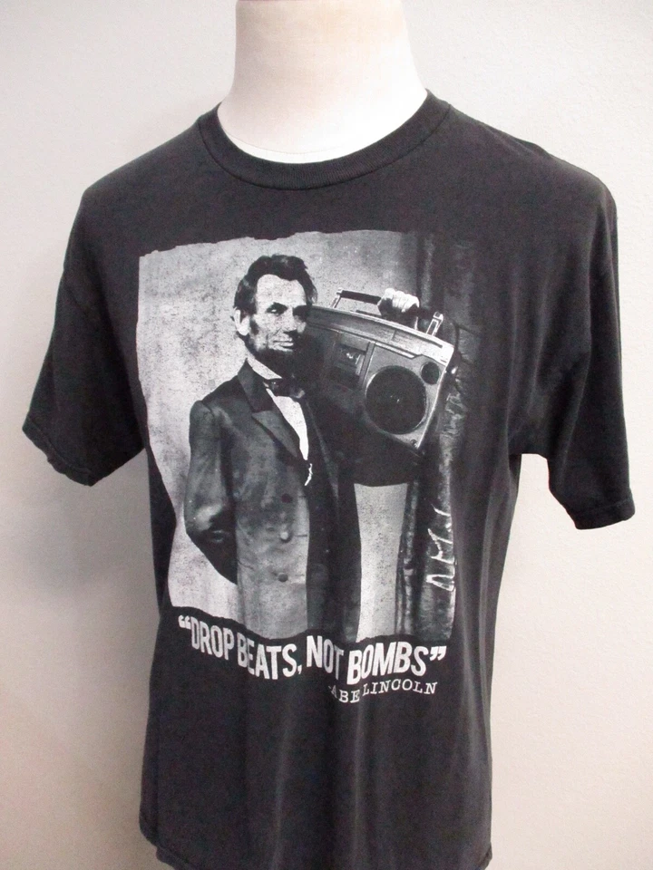 VTG Abraham Lincoln Shirt Mens Large Black White Boom Box Drop Beats Rap Tee - Image 1 of 4