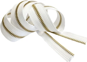 YKK® Continuous Zipper Chain #5 Brass (Metal Chain) Black or White - Picture 1 of 5