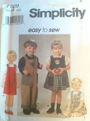 Jumper Dress Bibs Romper Simplicity Sewing Pattern 7729 Size AA 1/2 1 2 UC FF - Image 1 of 4