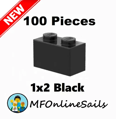 **NEW** 100x Genuine LEGO 1x2 Bricks - Black - Piece # 3004 Bulk - Image 1 of 4