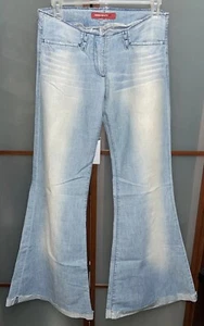 Miss Sixty 60 Vintage 90s Super Wide Flare Leg Bellbottom Blue Denim Jeans Sz 24 - Picture 1 of 8