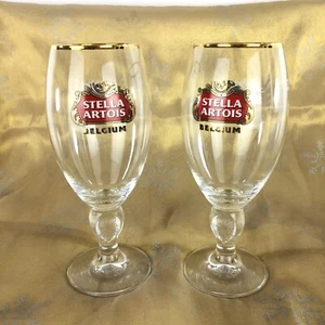Juego de 2 vasos de cerveza de cáliz Stella Artois Bélgica 40cl borde dorado - Imagen 1 de 4