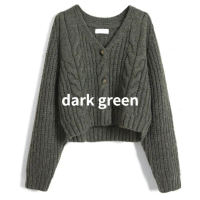 Cardigã feminino suéter de malha com cabo torcido jaqueta ao ar livre botão jumper gola V casaco - Imagem 1 de 4