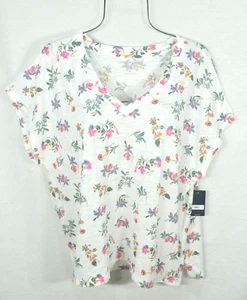 Lucky Brand Womens Blouse L Summer White Floral Print V-Neck Top Shirt NWT - Picture 1 of 9