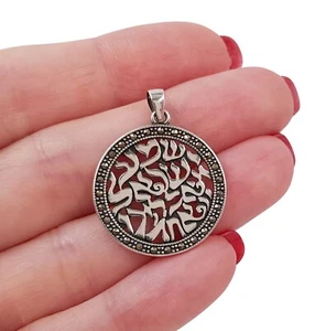 Colgante de plata esterlina 925 Shema Israel Cabalá Filigrana Marcasita Joyería - Imagen 1 de 2