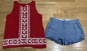 Girl's Old Navy & Crewcuts Size 8 Outfit - Red Printed Top w/Shorts EUC - Picture 1 of 7
