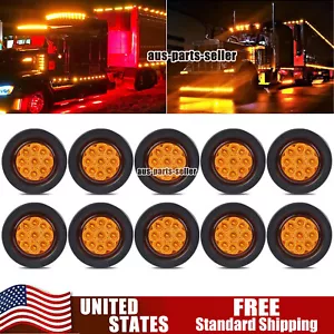 Set Of 10 Amber 2" Inch Round LED Side Marker Clearance Lights Trailer Truck RV - Picture 1 of 9