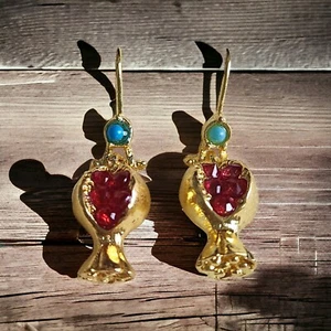 Anthropologie Pomegranate Earrings gold Accent - Picture 1 of 8
