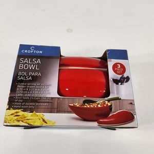 Crofton 3 piece Salsa Bowl Set, Ceramic Red Chile Pepper Bowl, Lid & Ladle - Picture 1 of 5