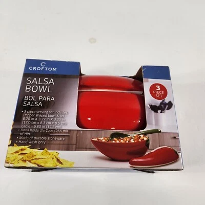 Crofton 3 piece Salsa Bowl Set, Ceramic Red Chile Pepper Bowl, Lid & Ladle - Image 1 of 4