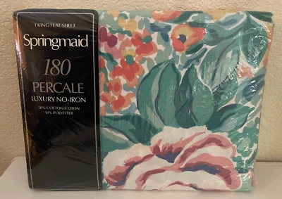 NEW SEALED SPRINGMAID 180 PERCALE 50/50 CLASSIC Mondrian Floral KING FLAT SHEET - Image 1 of 4