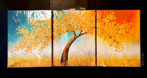 Wall Art 3pz Astratto Colorato Albero Fioritura Quadro Cornice Tela Arte 12x16 - Foto 1 di 8